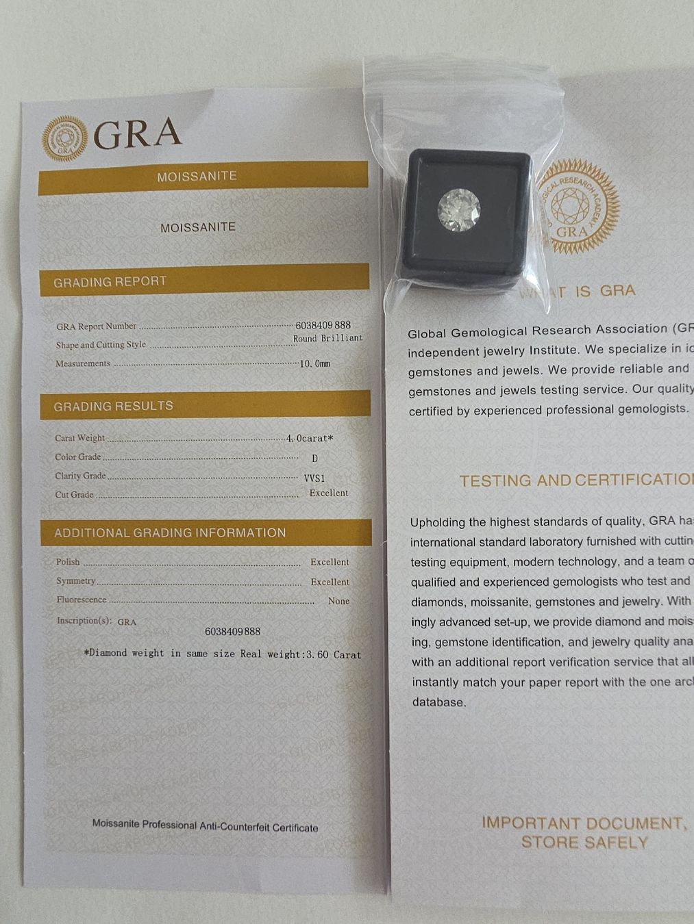 Pietre preziose: Diamant Moissanite 10mm. 3,6 Karat – Nuovo e nell'imballaggio originale da Menziken venduto da Mirager 7