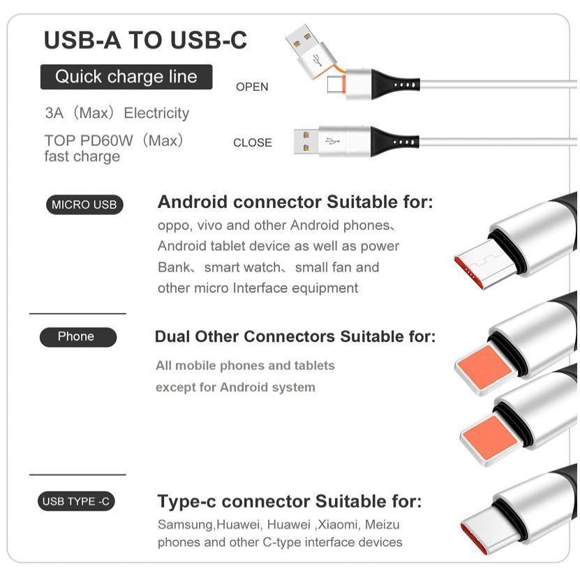 Cavi: 3A/1.2M Multi USB Ladekabel, 6 in 1 – Nuovo e nell'imballaggio originale da Bülach venduto da StoreInShop.com 6