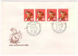 PJ 20 Rp. Fuchs im Viererstreifen FDC mit allen 4 TAB's