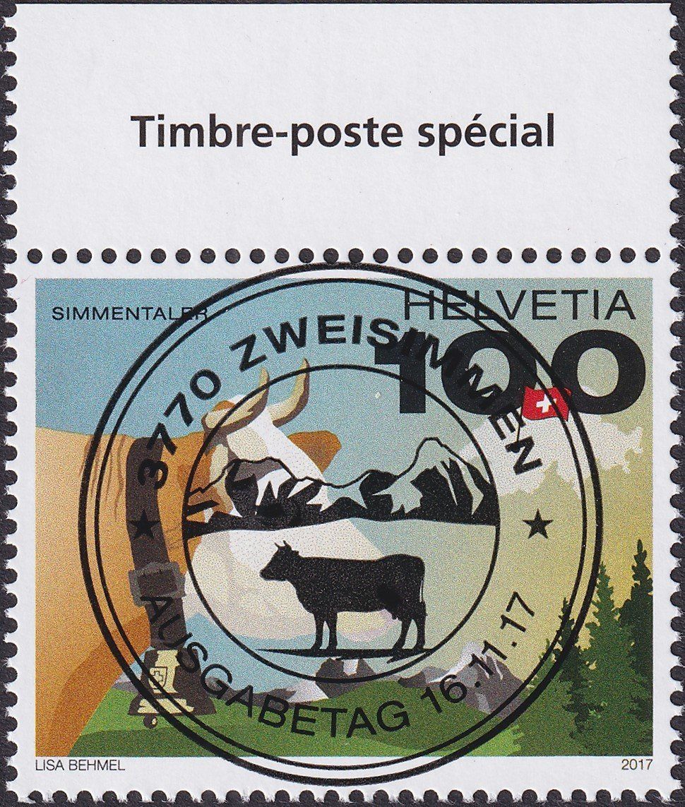 Tous les timbres: 2017, Nr.1658 CH Kuh mit Ersttags-Voll-Stempel +TABS – D'occasion à Sursee par Luzernerraute