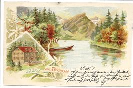 Gruss vom Seealpsee (AI) Alpstein - Gasthaus - Säntis  Litho