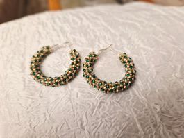 Elegante Creolen Ohrringe Grün/Gold Handmade nr2