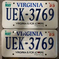 🇺🇸 2x Paar U.S. Autoschild, Virginia UEK-3769 - ORIGINAL