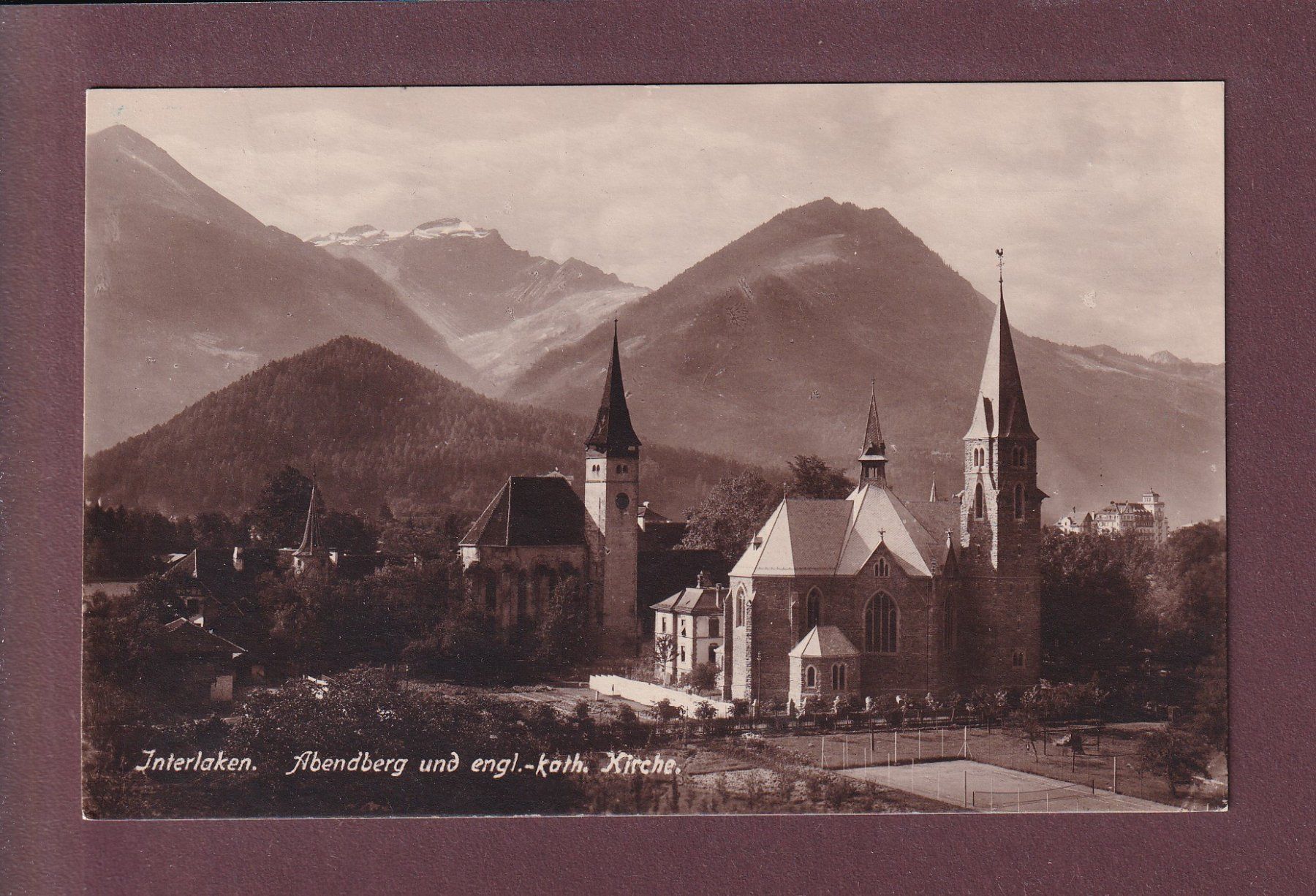 Ansichtskarten: INTERLAKEN - Kirche - Abendberg – Gebraucht aus Pully von nicecards