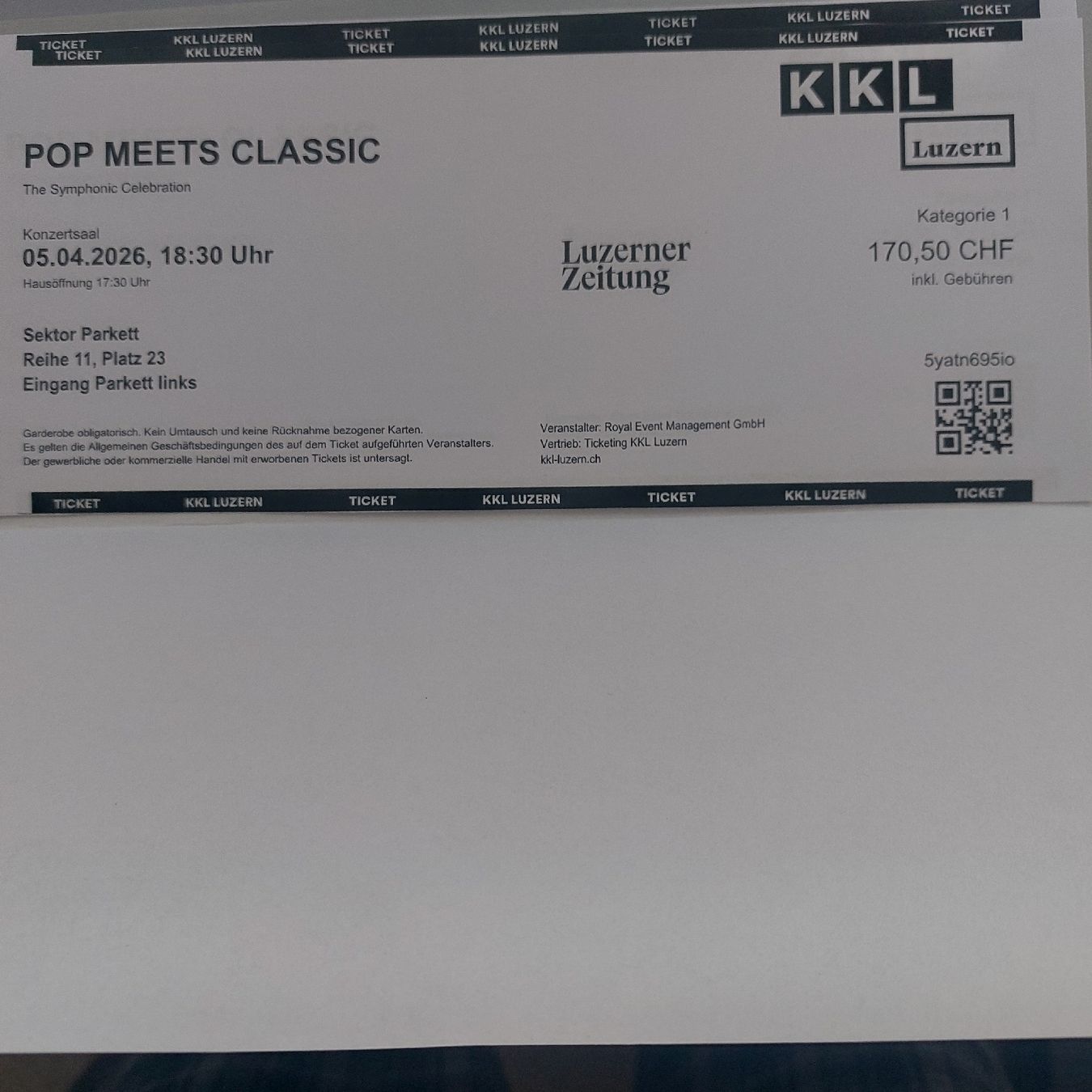 Tickets: Tickets kkl Luzern – Neu und originalverpackt aus Wängi von eugi01