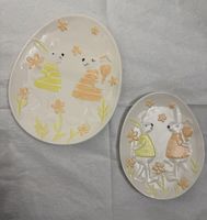 Ostereier Teller mit Hasen 2er Set weiss/bunt guter Zustand