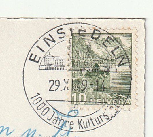 Ansichtskarten: Ansichtskarte Einsiedeln mit Alpen 29.11.1949 – Gebraucht aus St. Gallen von Ricardo_Deals 2