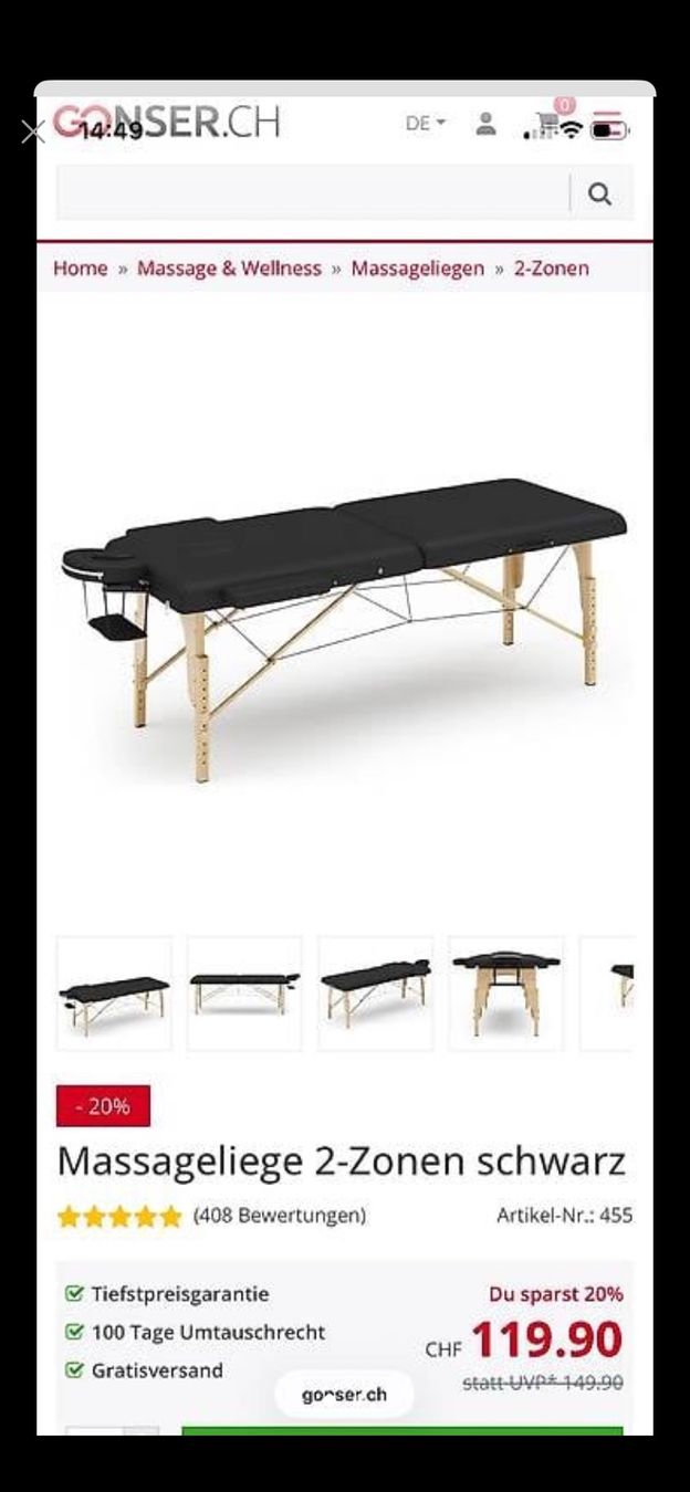 Gonser Sedie a sdraio: Schwarze Massageliege 2-Zonen, NEU ORGINALVERPACKT – Nuovo e nell'imballaggio originale da Thierachern venduto da Ballon.herz