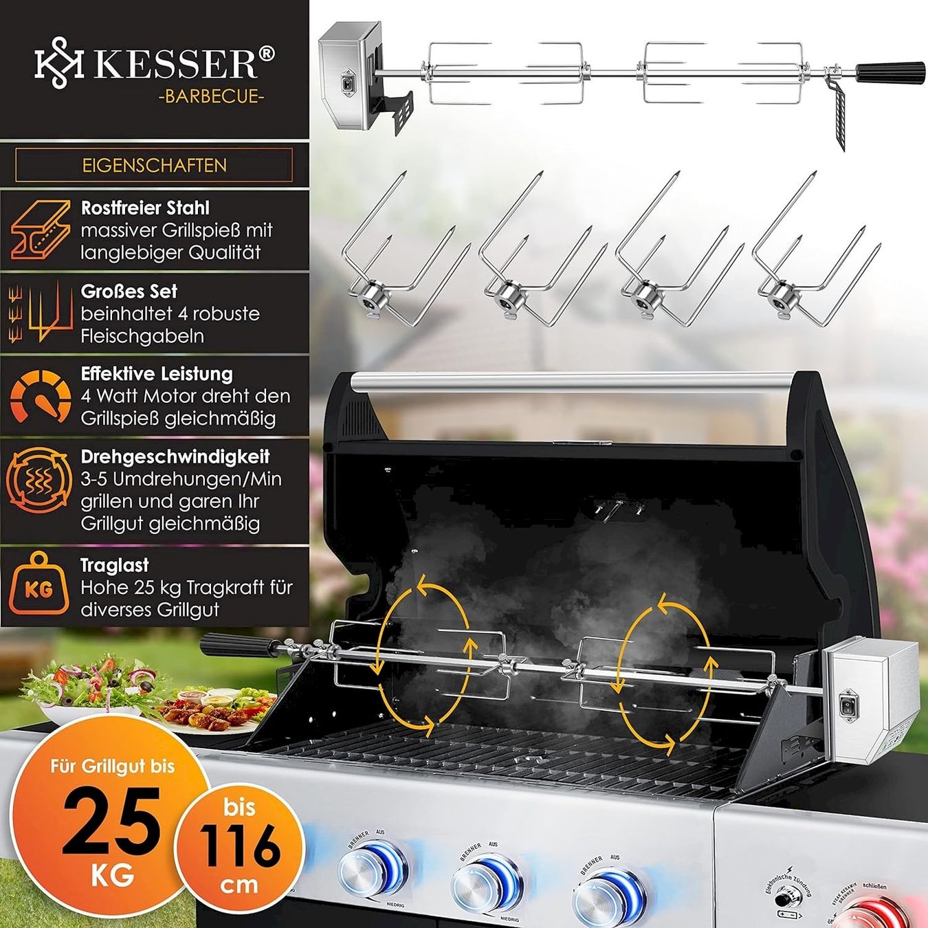 Grillzubehör: Motor-Grillspieß Set Edelstahl BBQ 116cm – Neu und originalverpackt aus Bottighofen von zaap 1