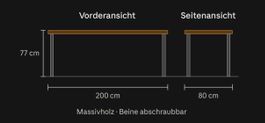 Massivholz-Schreibtisch 200×80 cm, Echtholz, Beine abschraub