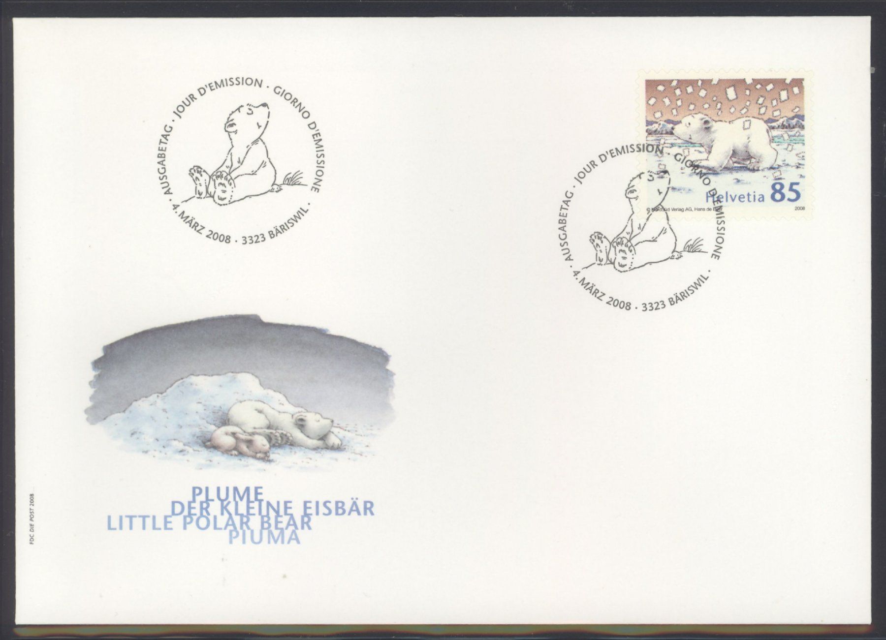 Tutti i francobolli: 2008, FDC, Sondermarke der kleine Eisbär – Usato da Willisau venduto da Vollstempel