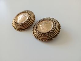 Vintage Ohrclips 1980er gross 3.5 cm Knopf - Design Gold