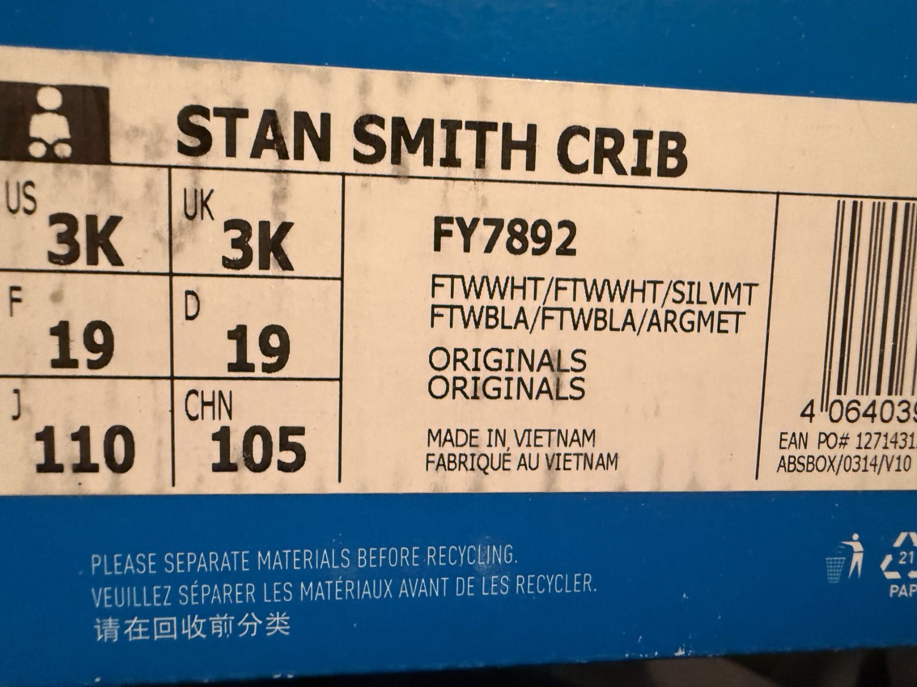 Adidas Scarpe per ragazzi: Adidas Stan Smith Crib Taille 19 Blanc Argent – Nuovo e nell'imballaggio originale da Chézard-St-Martin venduto da kdu_f9lw 1