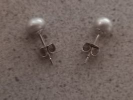 Perlen Ohrstecker, Silber rhodiniert 925