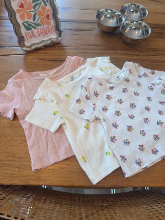 H&M BABY GIRL 🌸🍋✨ lots de 3 t-shirts pointelle NEW! 92