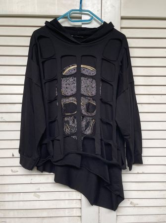 Super lässiger Gitter- Kapuzen Pullover im Lagenlook!