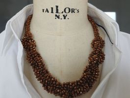 Vintage Collier glitzernde Bronze Seed Perlen.Unikat