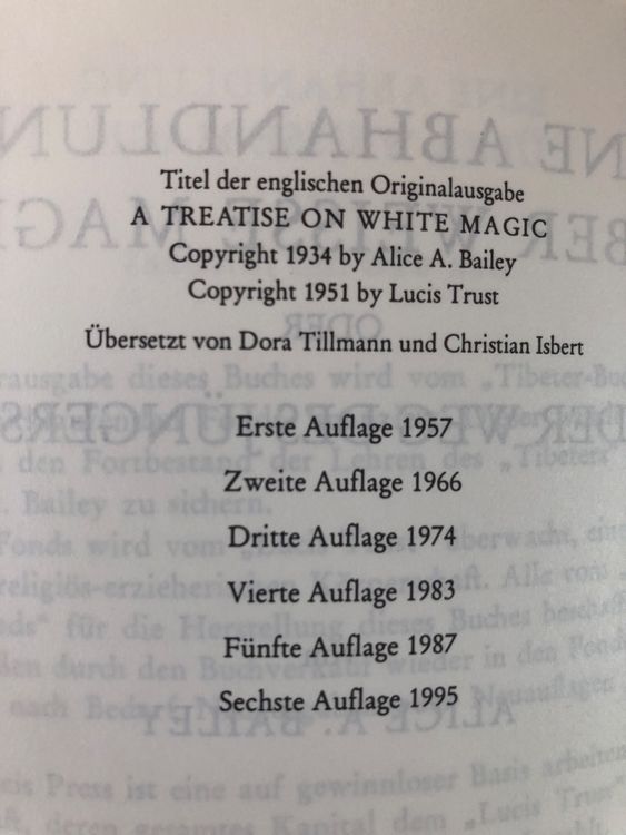 Eine Abhandlung über weisse Magie, Alice A. Bailey Rarität Kaufen auf Ricardo
