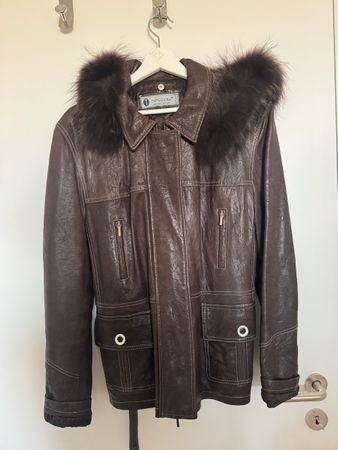 Douglas Lederjacke braun mit Kapuze und Pelzbesatz