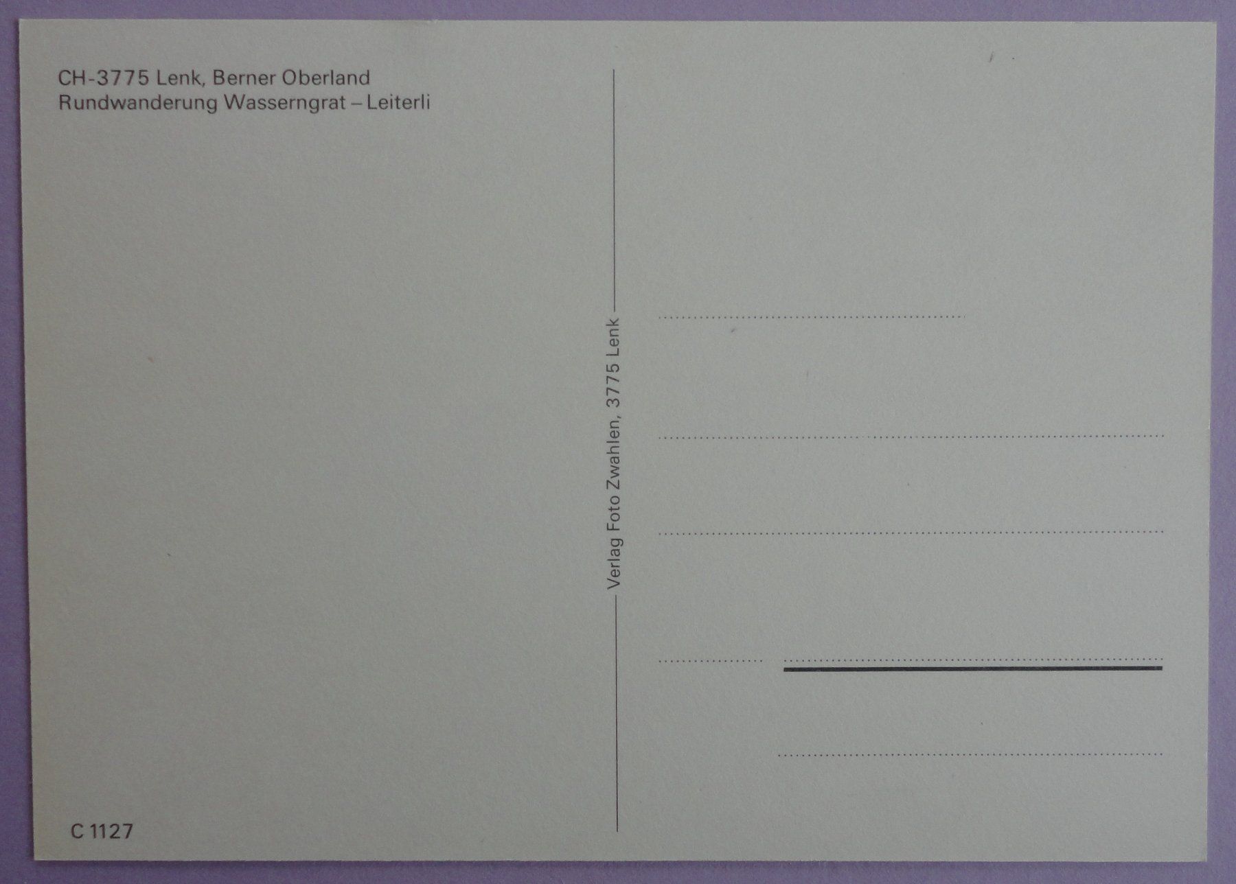 Cartoline postali: Lenk, B.O., Rundwanderung Wasserngrat-Leiterli – Usato da Fétigny venduto da Billy2miny 1