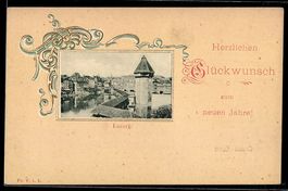 AK Luzern, Kapellbrücke und Wasserturm