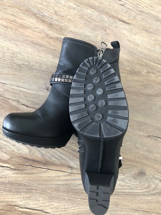 Leder Stiefeletten Grösse 38, schwarz, hoher Absatz (D