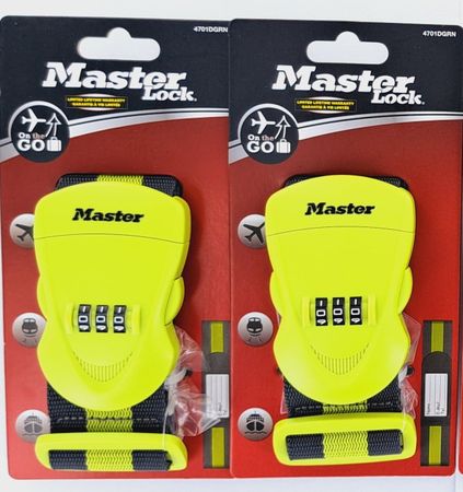 2 Stk MASTER LOCK GEPÄCKGURTE mit ZAHLENSCHLOSS Koffergurt