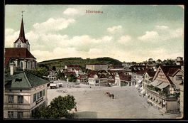 AK Herisau, Marktplatz mit Kirche, 1909