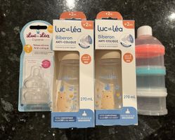 NEW - Luc et Léa Baby Bottles 270mL Anti-Colic 2 Pack + Teat