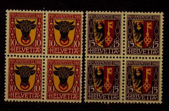 Tutti i francobolli: 1918, Pro Juventute, Viererblöcke ** – Usato da Willisau venduto da Vollstempel