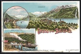 Litho Brienz, Bahnhof und Schifflände, 