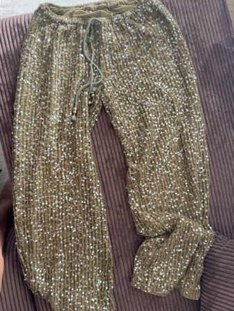 Hosen mit Pailletten Khaki Grösse M