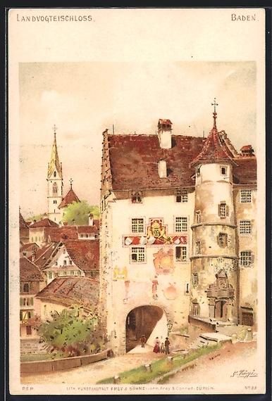 Cartoline postali: Lithographie Baden, Landvogteischloss – Usato da Berlin venduto da bartko-reher