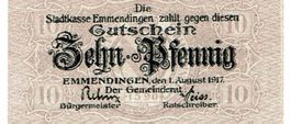 Emmendingen 10 Pfg.Z-Muster ohne KN 01.08.1917 UNZ
