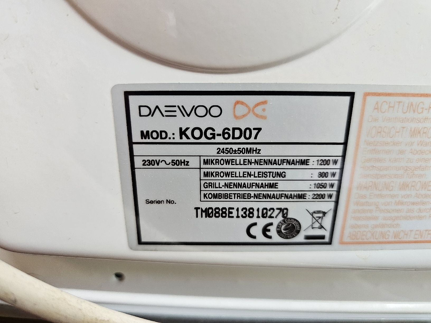 Küchengeräte: Daevoo Combigrill/Mikrowelle – Gebraucht aus Meisterschwanden von Hummer21 4