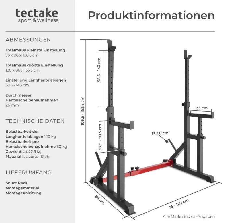 Hometrainer: Tectake Squat Rack "Creed" – Verstellbare Hantelablage – Gebraucht aus Regensdorf von Githa 4