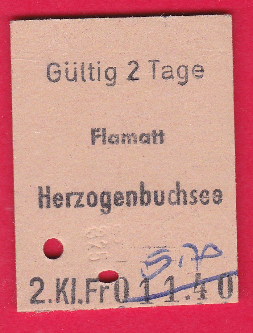Tickets: KARTON BILLETT, FLAMATT - HERZOGENBUCHSEE, 2.KLASSE, EINFACH – Gebraucht aus Oberrieden von Gebirgsstelze