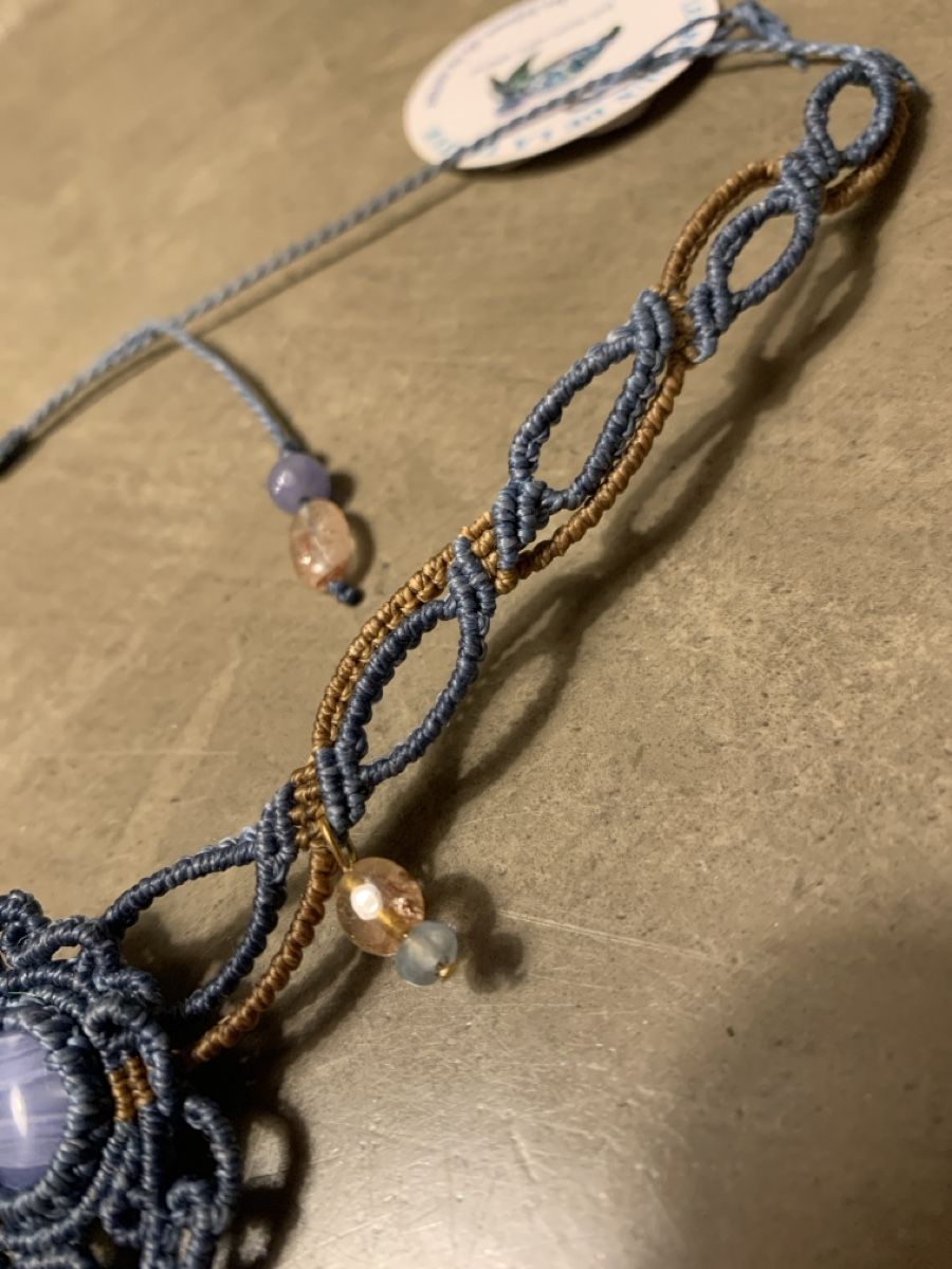 Ketten: Collier artisanal Bohème macramé, agate bleue, quartz rutile – Neu und originalverpackt aus Versoix von val_t6jc 3