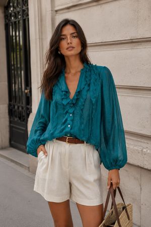 ZARA Edle Damen Bluse, Gr.L (40), flaschengrün Hemdbluse NEU