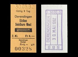 Derendingen Etziken Solothurn SBB Edmondsonsches Billett