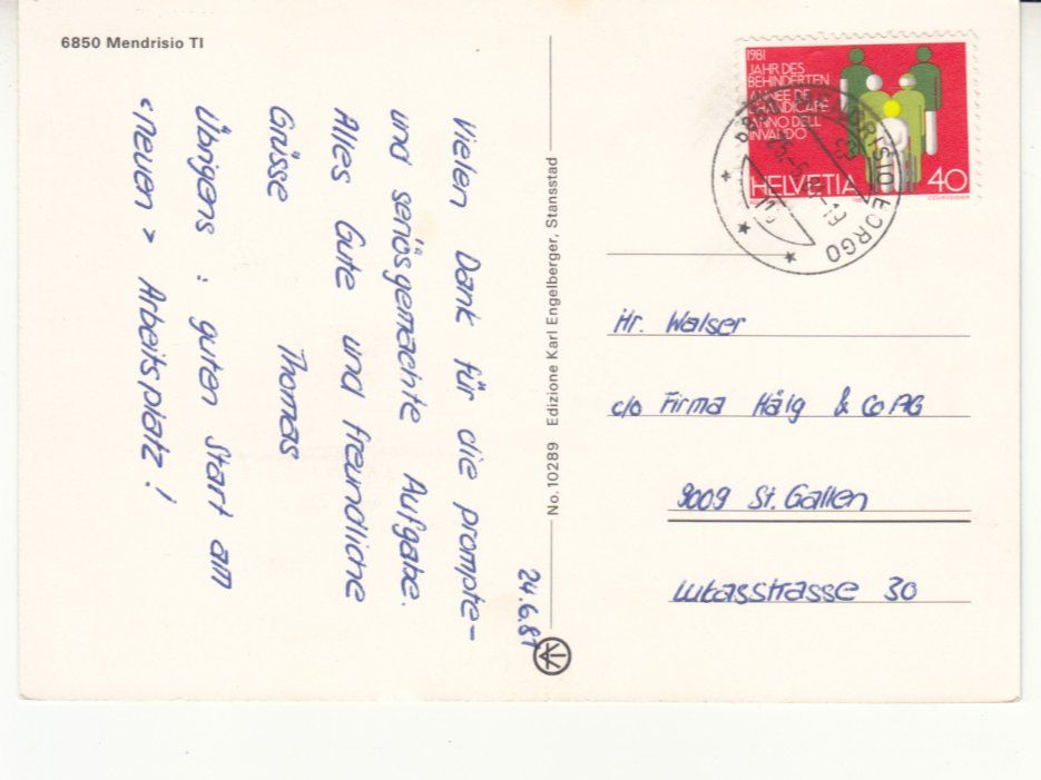 Cartes postales: Mendrisio 1981 – D'occasion à Bürglen TG par StampGraf 1