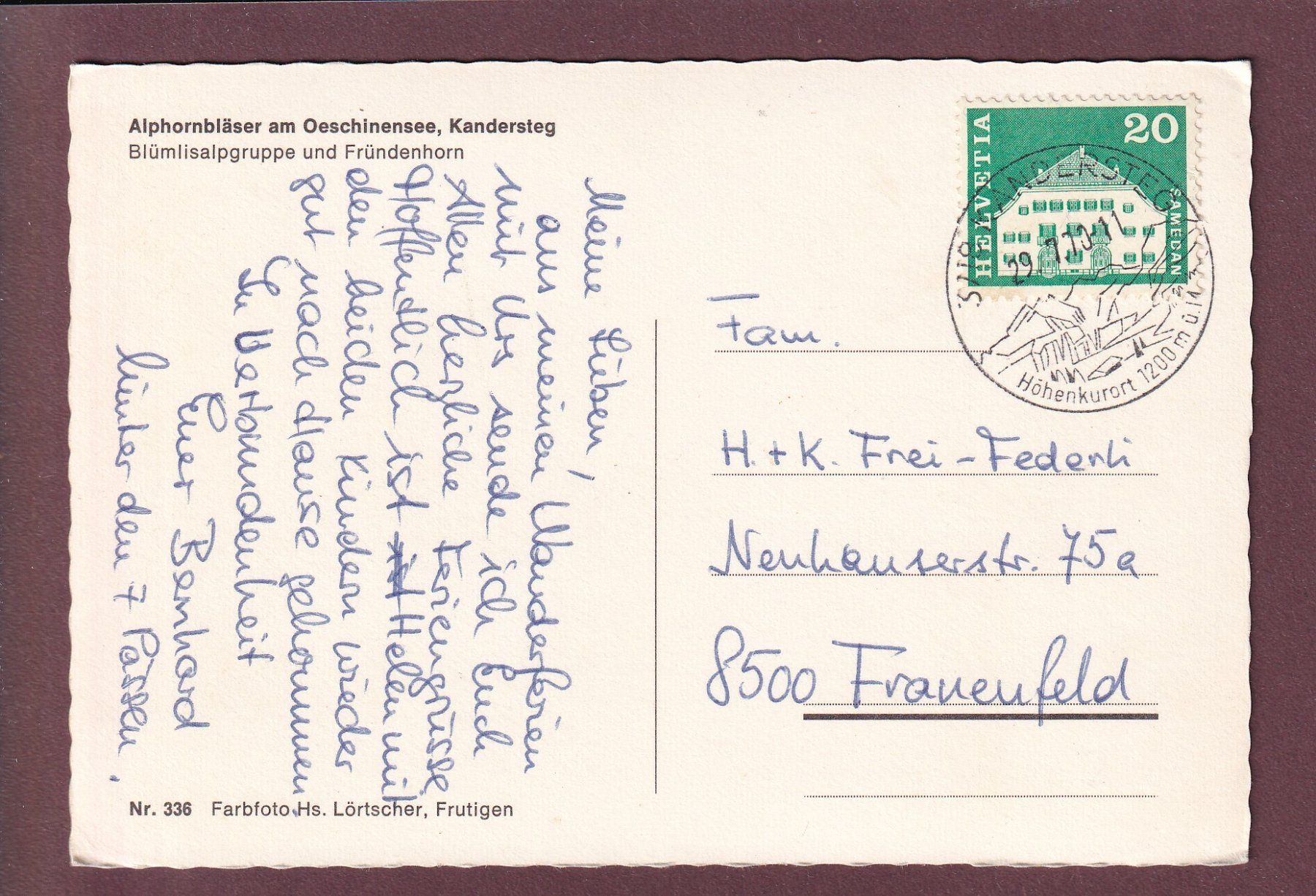 Cartoline postali: ALPHORNBLÄSER am Oeschinensee - 1970 – Usato da Pully venduto da nicecards 1
