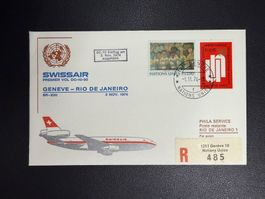 Swissair Erstflugbrief Genf-Rio De Janeiro ab UNO 1974