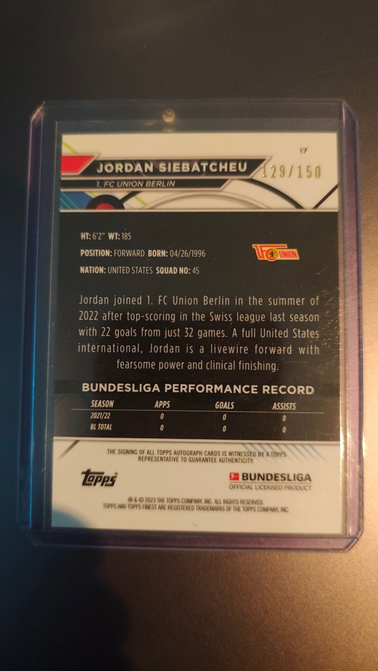 Topps Sammelbilder & Trading cards: Topps Finest 22/23 Jordan Siebatcheu /150 mit Autogramm – Gebraucht aus St. Gallen von RudyundFloydCards 1