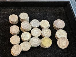 Lot de pièces Suisse en argent: 10 x 5 f, 26 x 2 f, 75 x 1f