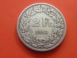 2 Fr. 1913  Auflage nur 0,30 Mio.  -  Ungereinigt  -