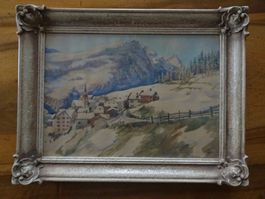 Gebirgsdorf vermutlich Graubünden  signiert P.Fischer ?