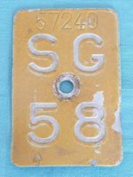 Velonummer SG 58 – St. Gallen – gelb – Vintage Sammlerstück