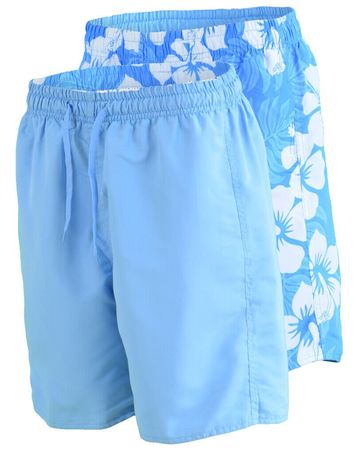 2-in-1 Style - wendbare Badeshorts - L - Hibiskus + Uni