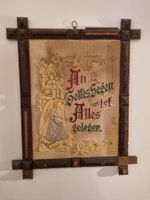 antikes Segensspruch-Bild mit Rahmen, gestickt